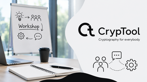 Symbolisches Teaserbild mit Workshop-Szene, Flipchart und CrypTool-Schriftzug als Hinweis auf den von der Professur organisierten Workshop im Rahmen der CODE-Jahrestagung 2026.