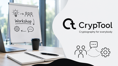 Symbolisches Teaserbild mit Workshop-Szene, Flipchart und CrypTool-Schriftzug als Hinweis auf den von der Professur organisierten Workshop im Rahmen der CODE-Jahrestagung 2026.