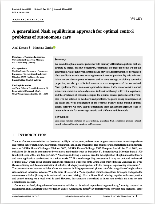A generalized Nash equilibrium approach for optimal control problems of autonomous cars