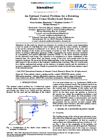 An Optimal Control Problem for a Rotating Elastic Crane-Trolley-Load System