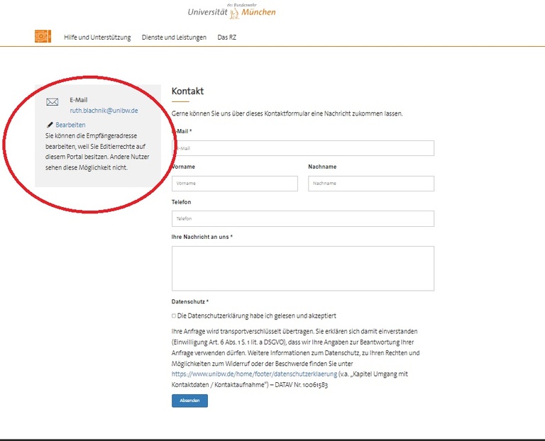 Ändern der Kontakt E-Mail Adresse