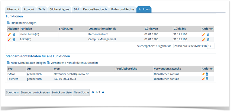 Funktion in HISinOne