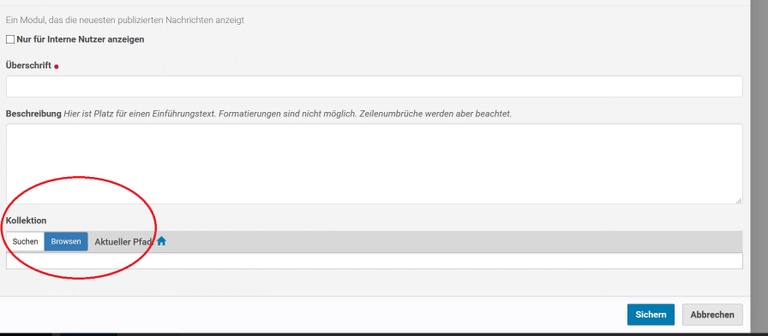 Kollektion in Nachrichten-Modul einbinden