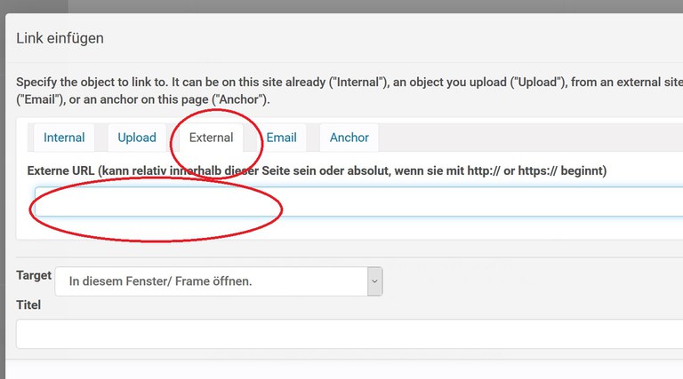 Link einfügen - externer Link