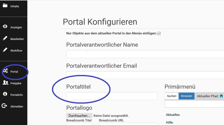 portaltitel ändern Portaltitel/Logo
