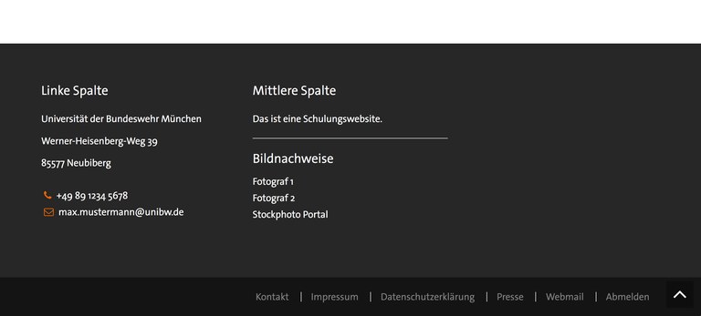 Bildernachweis im lokalen Footer - mittlere Spalte