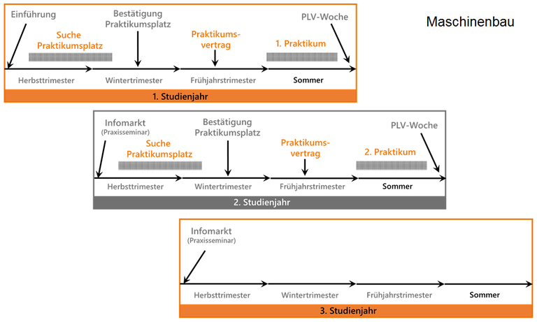 Anordnung der drei Bestandteile im Studium MB