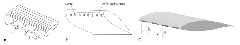 Abb.2: a) Tuberkel-Vorderkante, b) LEVoG’s. c) verteilte scharfe Vorderkanten,