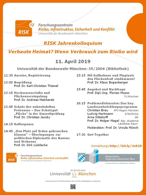 RISK Jahreskolloquium 11.04.2019: Verbaute Heimat? Wenn Verbrauch zum Risiko wird