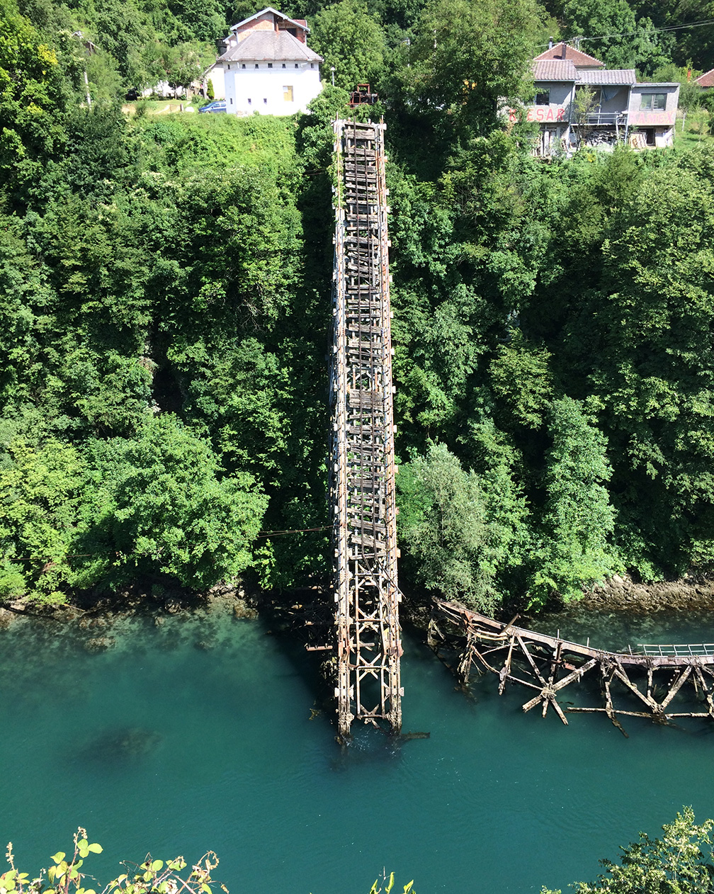 Destroyed bridge across the Neretva River (World War II)