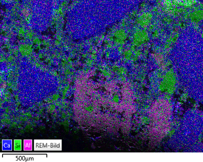 EDX-Überlagerungsbild eines Kalksandsteins