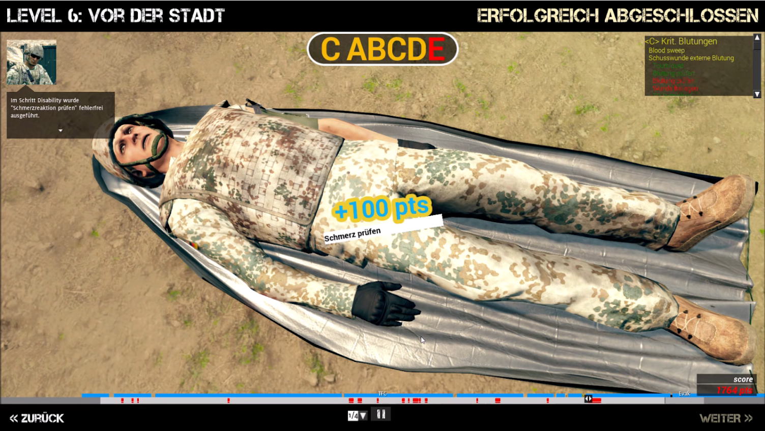 Dieses Replay zeigt die Aufzeichnung der Behandlungsschritte des Spielers. Es werden zusätzliche Informationen über die Aktionen gelistet.